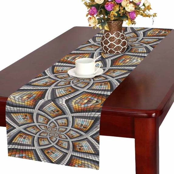 MKHERT Abstract 3D Puff Pixels Colorful Fractal Ornament Mosaic Table Runner for Office Kitchen Dining Wedding Party Banquet 16x72 Inch