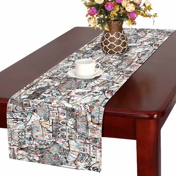 MKHERT Abstract Art Table Runner, Watercolor Painting Table Cloth Runner for Wedding Party Banquet Decoration 14x72 inch