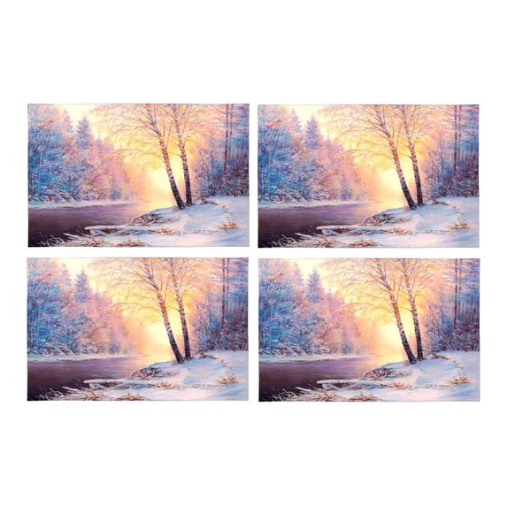 MKHERT Abstract Beautiful Winter Landscape Forest with River Placemats Table Mats for Dining Room Kitchen Table Decoration 12x18 inch,Set of 4