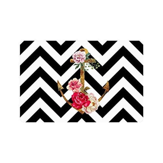MKHERT Abstract Chevron Zig Zag Nautical Anchor and Rose Doormat Rug Home Decor Floor Mat Bath Mat 23.6x15.7 inch