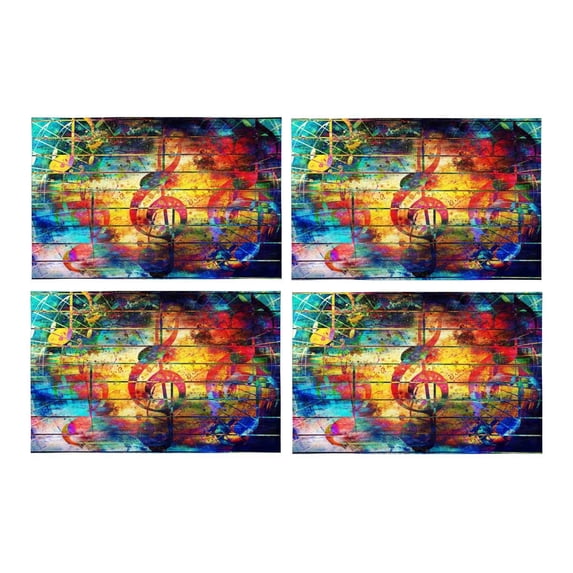 MKHERT Abstract Colorful Collage of Music Notes and Violin Clef Oil Painting Placemats Table Mats for Dining Room Kitchen Table Decoration 12x18 inch,Set of 4