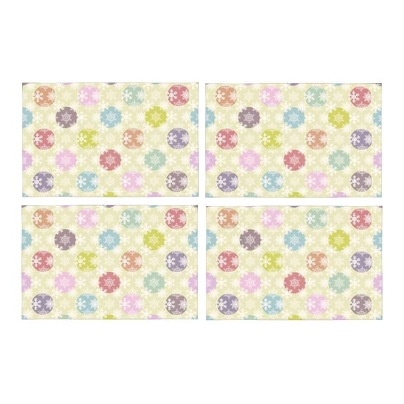 MKHERT Abstract Colorful Polka Dots with Snowflakes Placemats Table Mats for Dining Room Kitchen Table Decoration 12x18 inch,Set of 4