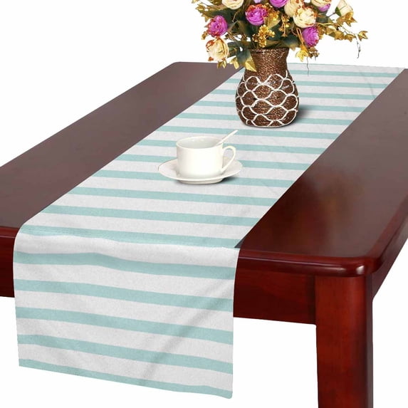 MKHERT Abstract Fashion Mint and White Strips Lines Table Runner Home Decor for Wedding Party Banquet Decoration 16x72 Inch