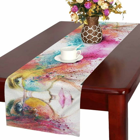 MKHERT Abstract Fashion Woman with Sunglasses Portrait Table Runner for Office Kitchen Dining Wedding Party Banquet 16x72 Inch