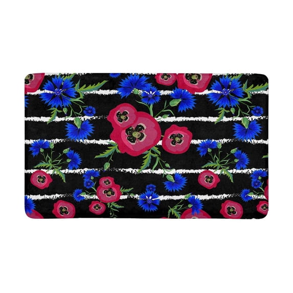 MKHERT Abstract Floral Pattern with Red Poppies and Blue Cornflowers Doormat Rug Home Decor Floor Mat Bath Mat 30x18 inch