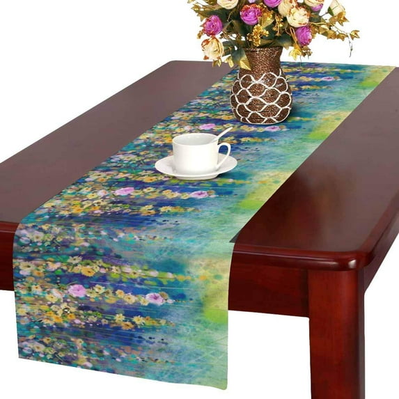MKHERT Abstract Floral Watercolor Painting Spring Flower Table Runner Home Decor for Home Kitchen Wedding Party Banquet Decoration 16x72 Inch