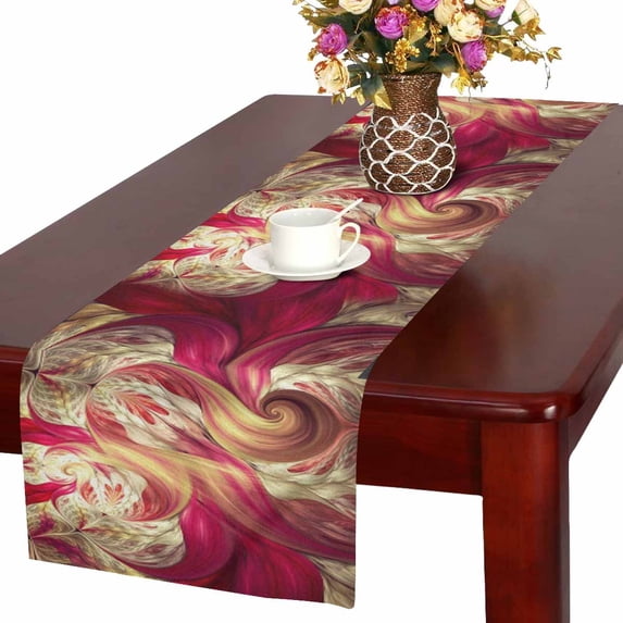 MKHERT Abstract Fractal Artwork Dynamic Flowers and Spirals Flowing Table Runner Home Decor for Home Kitchen Dining Wedding Party 16x72 Inch