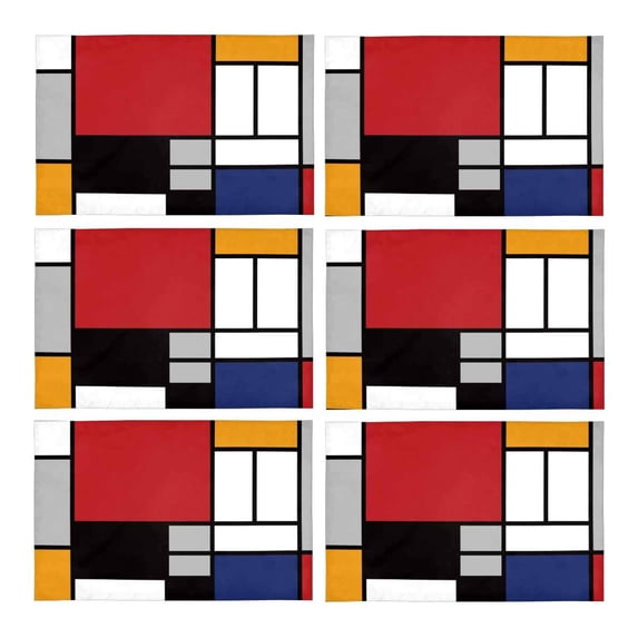 MKHERT Abstract Geometric Colorful Mondrian Lines Placemats Table Mats for Dining Room Kitchen Table Decoration 12x18 inch,Set of 6