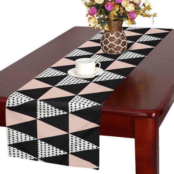 MKHERT Abstract Geometric Triangle in Black White and Pastel Pink Table Runner Home Decor for Home Kitchen Dining Wedding Party 16x72 Inch