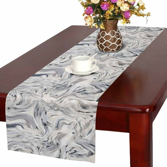 MKHERT Abstract Japanese Marble Stone Marbling Pattern Table Runner for Office Kitchen Dining Wedding Party Banquet 16x72 Inch