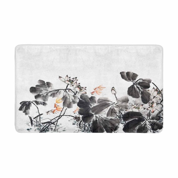 MKHERT Abstract Lotus Traditional Oriental Chinese Ink and Wash Painting Doormat Rug Home Decor Floor Mat Bath Mat 30x18 inch