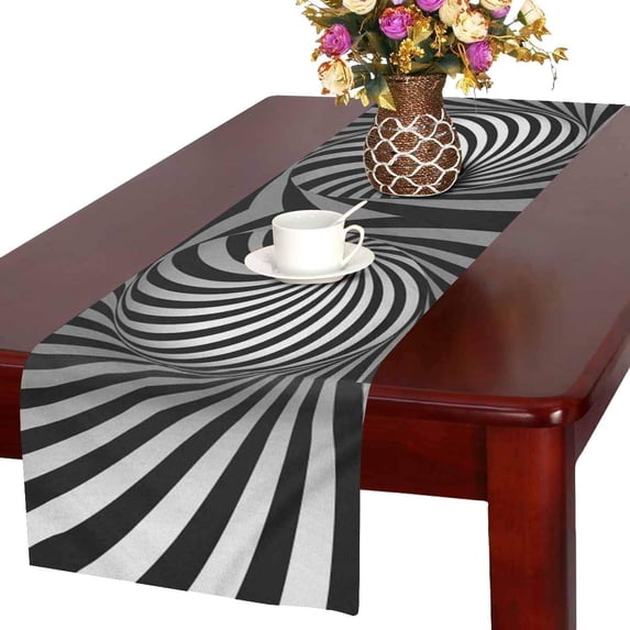 MKHERT Abstract Optical Illusion Black and White Twisted Stripes Table Runner for Office Kitchen Dining Wedding Party Banquet 16x72 Inch