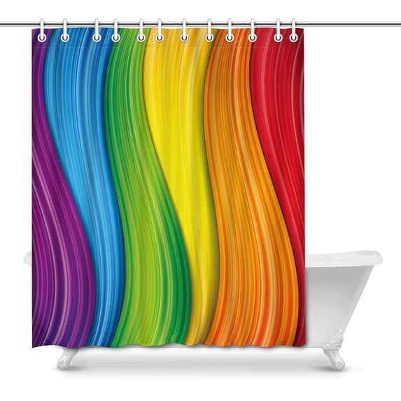 MKHERT Abstract Rainbow Stripes Colorful Waves Summer Design House Decor Shower Curtain Bathroom Decorative Bathroom Shower Curtain Set Rings 66x72 inch