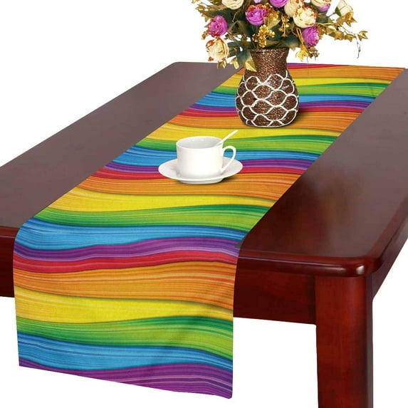 MKHERT Abstract Rainbow Stripes Colorful Waves Summer Design Table Runner Home Decor for Home Kitchen Dining Wedding Party 16x72 Inch