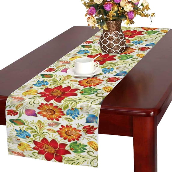 MKHERT Abstract Red Gold Ethnic Floral Ornament with Leaves Table Runner for Office Kitchen Dining Wedding Party Banquet 16x72 Inch