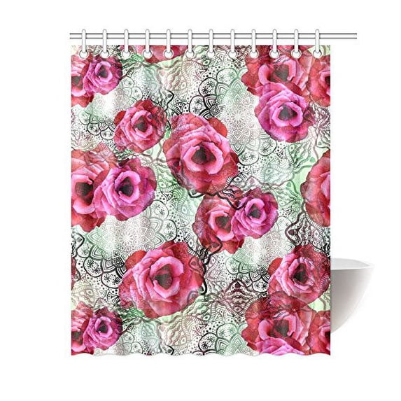 MKHERT Abstract Rose Flowers Mandala Ornaments Waterproof Polyester Fabric Shower Curtain Bathroom Sets 60x72 inch