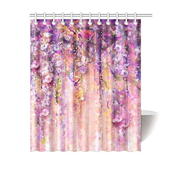 MKHERT Abstract Spring Flowers Watercolor Wisteria Blossoms Painting Home Decor Waterproof Polyester Fabric Shower Curtain Bathroom Sets 60x72 inch