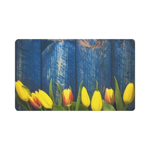MKHERT Abstract Spring Tulips Flowers Blue Wooden Doormat Rug Home Decor Floor Mat Bath Mat 30x18 inch