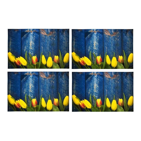 MKHERT Abstract Spring Tulips Flowers On Blue Wooden Placemats Table Mats for Dining Room Kitchen Table Decoration 12x18 inch,Set of 4