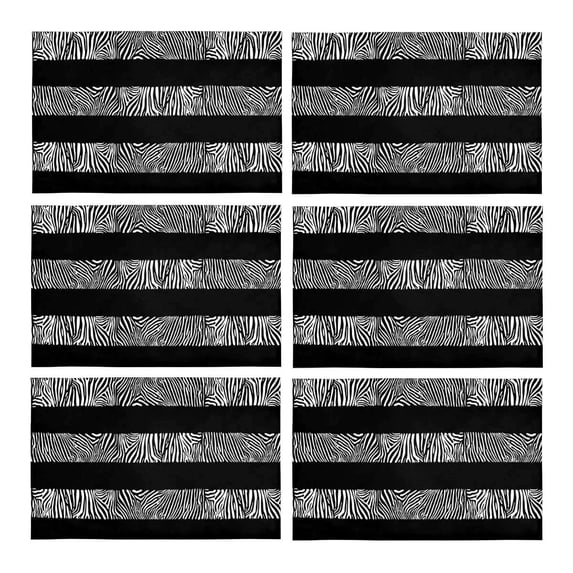 MKHERT Abstract Stripes with The Zebra Prints Black and White Placemats Table Mats for Dining Room Kitchen Table Decoration 12x18 inch,Set of 6