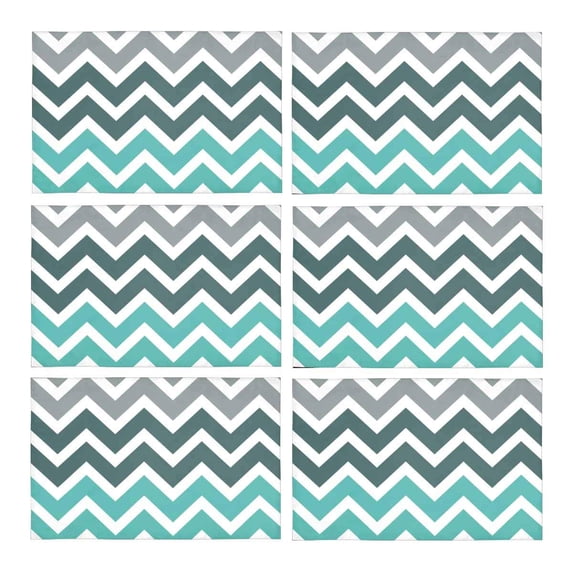 MKHERT Abstract Teal Fade Chevron Zig Zag Placemats Table Mats for Dining Room Kitchen Table Decoration 12x18 inch,Set of 6