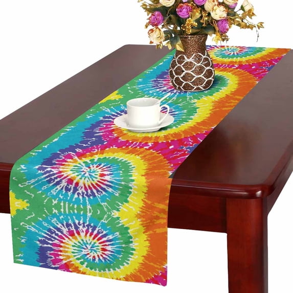 MKHERT Abstract Tie Dye Rainbow Table Runner Home Decor for Wedding Banquet Decoration 16x72 Inch