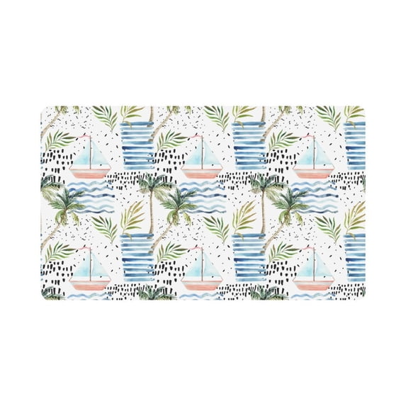 MKHERT Abstract Watercolor Summer Sailboat and Palm Tree Doormat Rug Home Decor Floor Mat Bath Mat 30x18 inch