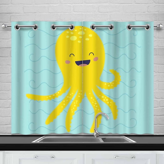 MKHERT Adorable Octopus Window Curtain Kitchen Curtains Window Treatments 26x39 inch,Set of 2