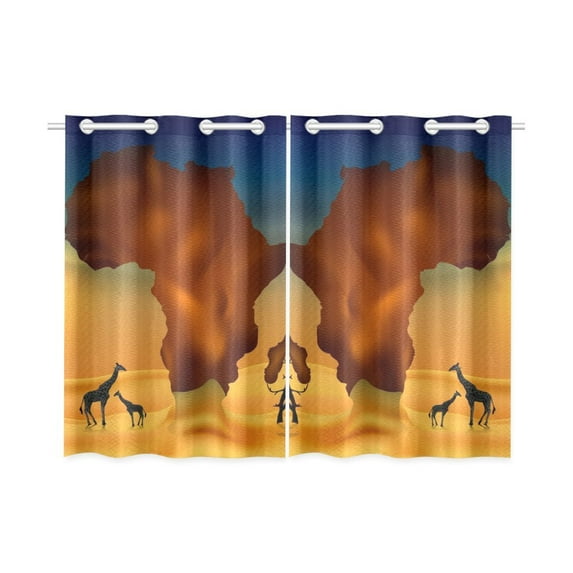 MKHERT Africa Fauna Blackout Window Curtain Kitchen Curtain 26x39 inch, 2 Panels