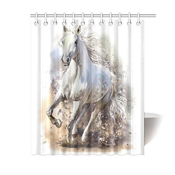 MKHERT Animal Home Decor Watercolor White Horse Waterproof Polyester Bathroom Shower Curtain Bath 60x72 inch