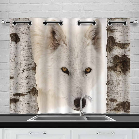 MKHERT Arctic Wolf Window Curtain Kitchen Curtain 26x39 inch,Two Piece