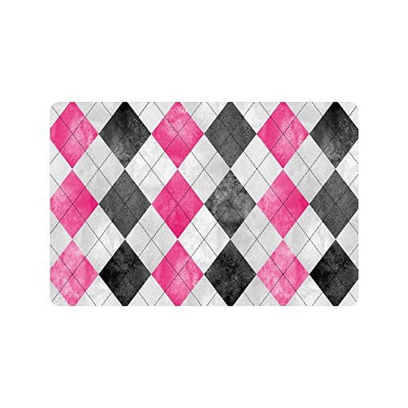 MKHERT Argyle Decor Classic Elegant Latticework Plaid Gray Pink Doormat Rug Home Decor Floor Mat Bath Mat 23.6x15.7 inch