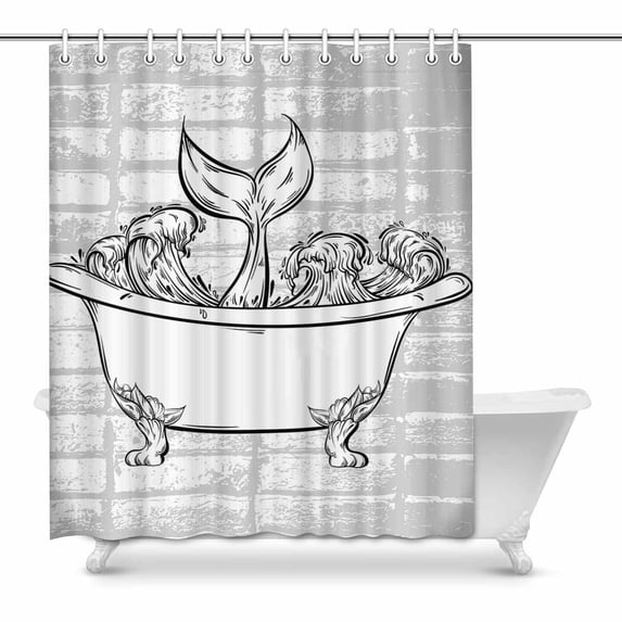 MKHERT Bath With Ocean Waves And Tale Of Fish Shower Curtain Bath Curtain Waterproof fabric Polyester Curtains 60x72 inch