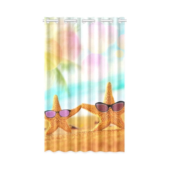 MKHERT Beach Starfish Window Curtain Living Room,Bedroom Window Drapes 52x84 inch