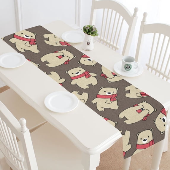 MKHERT Bear Table Runner for Office Kitchen Dining Room Wedding Party 16x72 inch