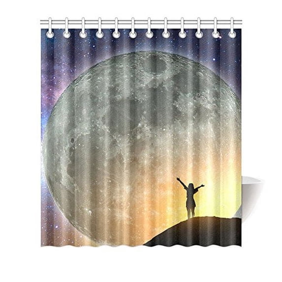 MKHERT Beautiful Big Full Moon Galaxy Space Exploration Home Decor Waterproof Polyester Fabric Shower Curtain Bathroom Sets 66x72 inch