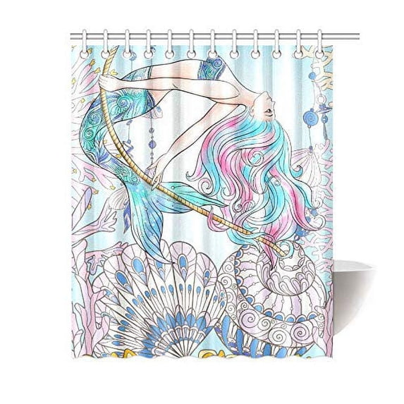 MKHERT Beautiful Mermaid Polyester Fabric Bathroom Shower Curtain 60x72 inch