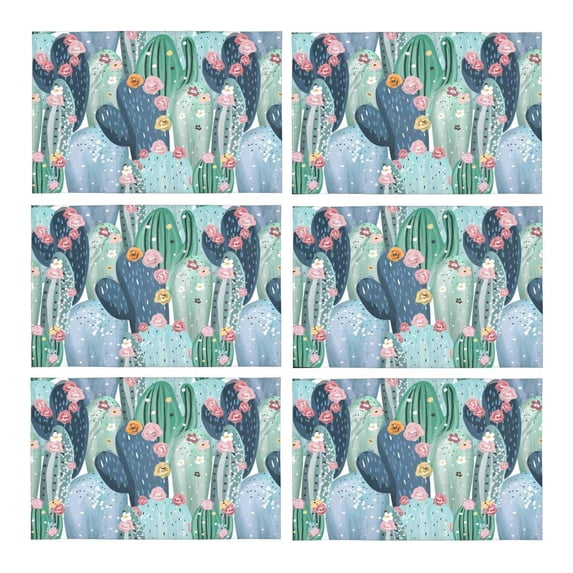MKHERT Beautiful Pastel Vintage Cacti Cactus Flowers Placemats Table Mats for Dining Room Kitchen Table Decoration 12x18 inch,Set of 6