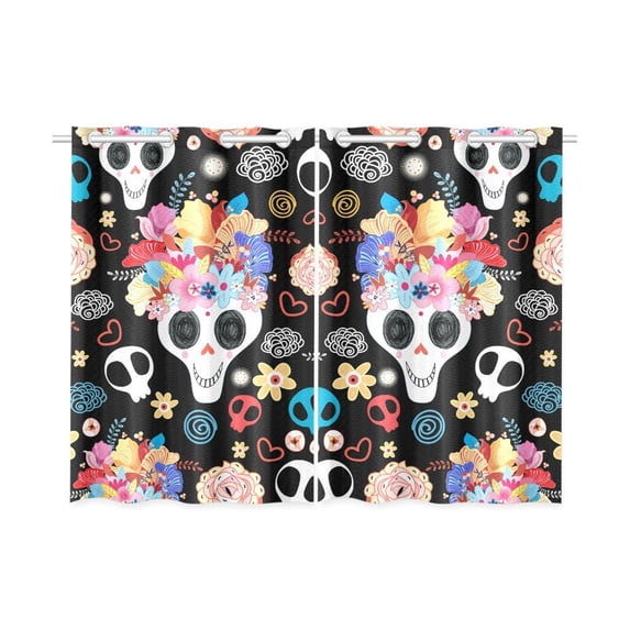 MKHERT Beautiful Skulls Window Curtains Kitchen Curtain Room Bedroom Drapes Curtains 26x39 inch, 2 Piece