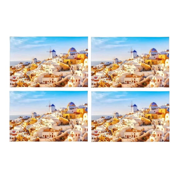 MKHERT Beautiful Skyline of Oia Santorini Greece Placemats Table Mats for Dining Room Kitchen Table Decoration 12x18 inch,Set of 4