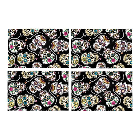 MKHERT Beautiful Sugar Skulls Placemats Table Mats for Dining Room Kitchen Table Decoration 12x18 inch,Set of 4