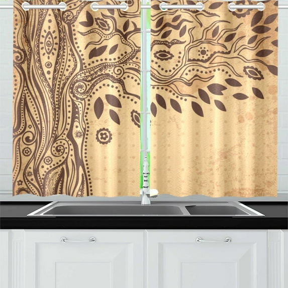 MKHERT Beautiful Unique Ethnic Tree of Life Window Curtain Kitchen Curtains Window Treatments 26x39 inch,Set of 2