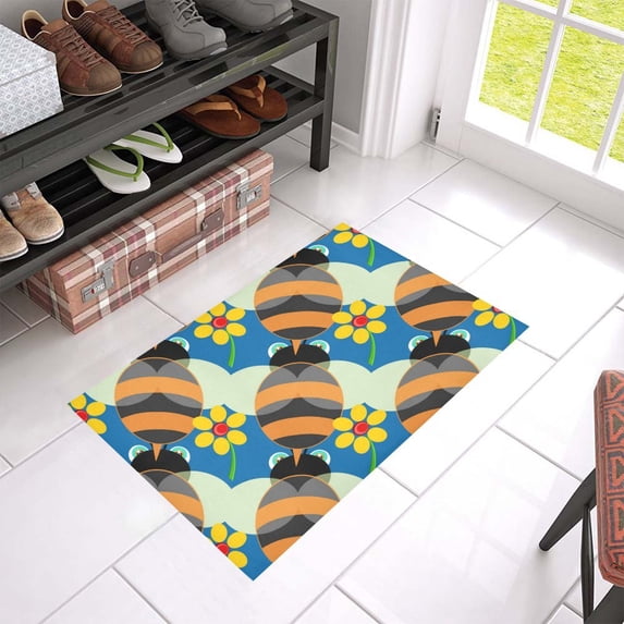 MKHERT Bees In Blue Doormat Rug Home Decor Floor Mat Bath Mat 23.6x15.7 inch