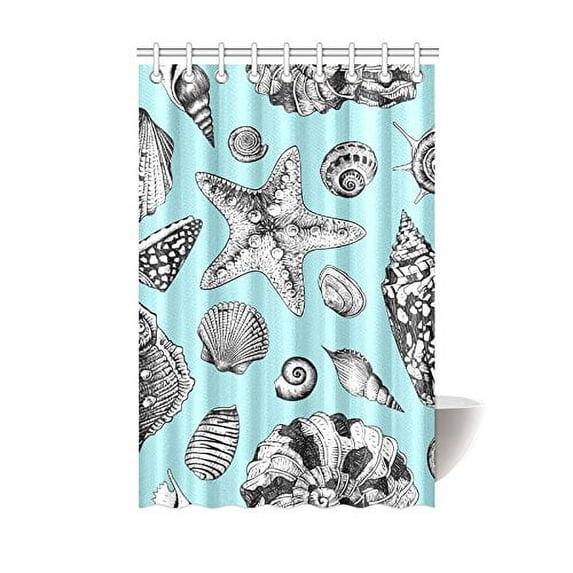 MKHERT Black And White Seashell Polyester Fabric Bathroom Shower Curtain 48x72 inch