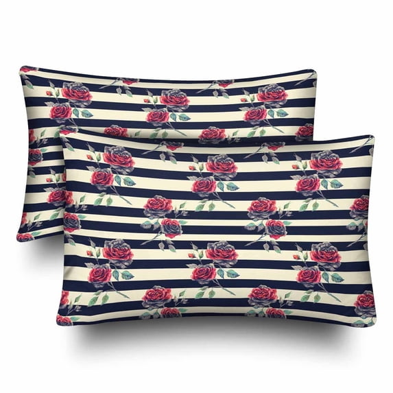 MKHERT Black And White Striped Roses Pillowcase Pillow Protector Cushion Cover 20x30 inch,Set of 2