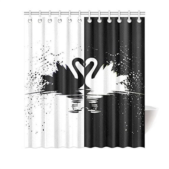 MKHERT Black ans White Swan Couple Cool Animal Decor Waterproof Polyester Bathroom Shower Curtain Bath 66x72 inch