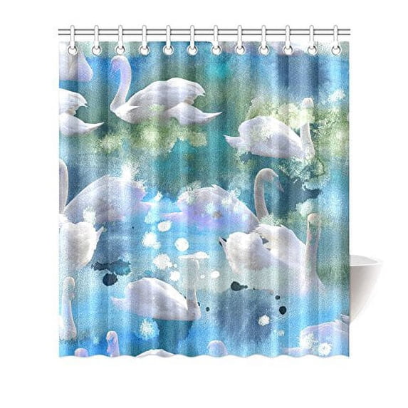 MKHERT Blue Watercolor White Swans Animal Art Waterproof Shower Curtain Decor Fabric Bathroom Set 66x72 inch