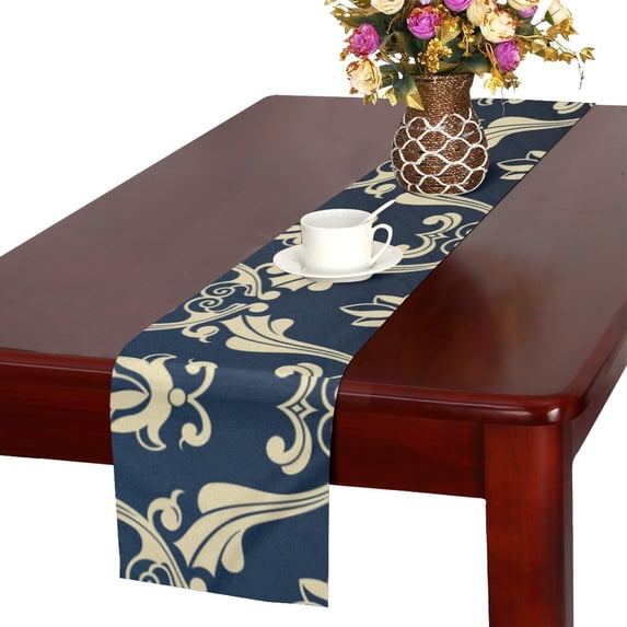 MKHERT Blue gold pattern Table Runner for Kitchen Wedding Party Home Decor 14x72 inch