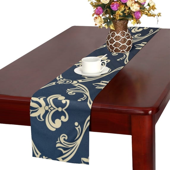 MKHERT Blue gold pattern Table Runner for Kitchen Wedding Party Home Decor 14x72 inch