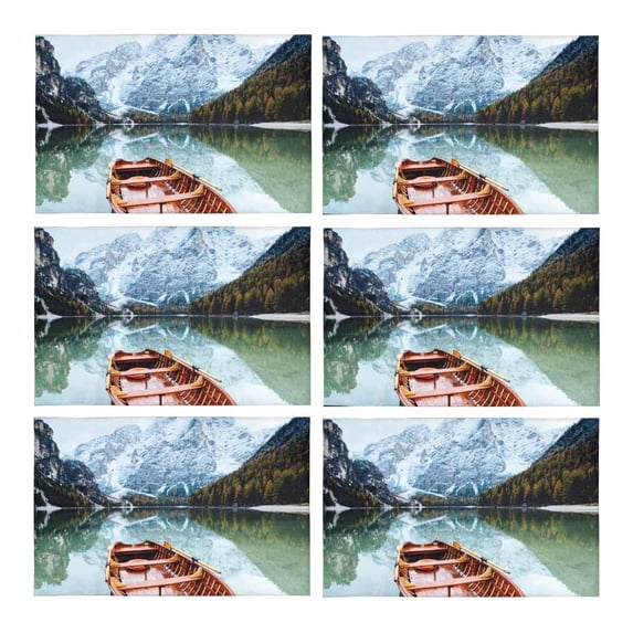 MKHERT Boat with Mountain and Alpine Lake Landscape Nature Theme Placemats Table Mats for Dining Room Kitchen Table Decoration 12x18 inch,Set of 6